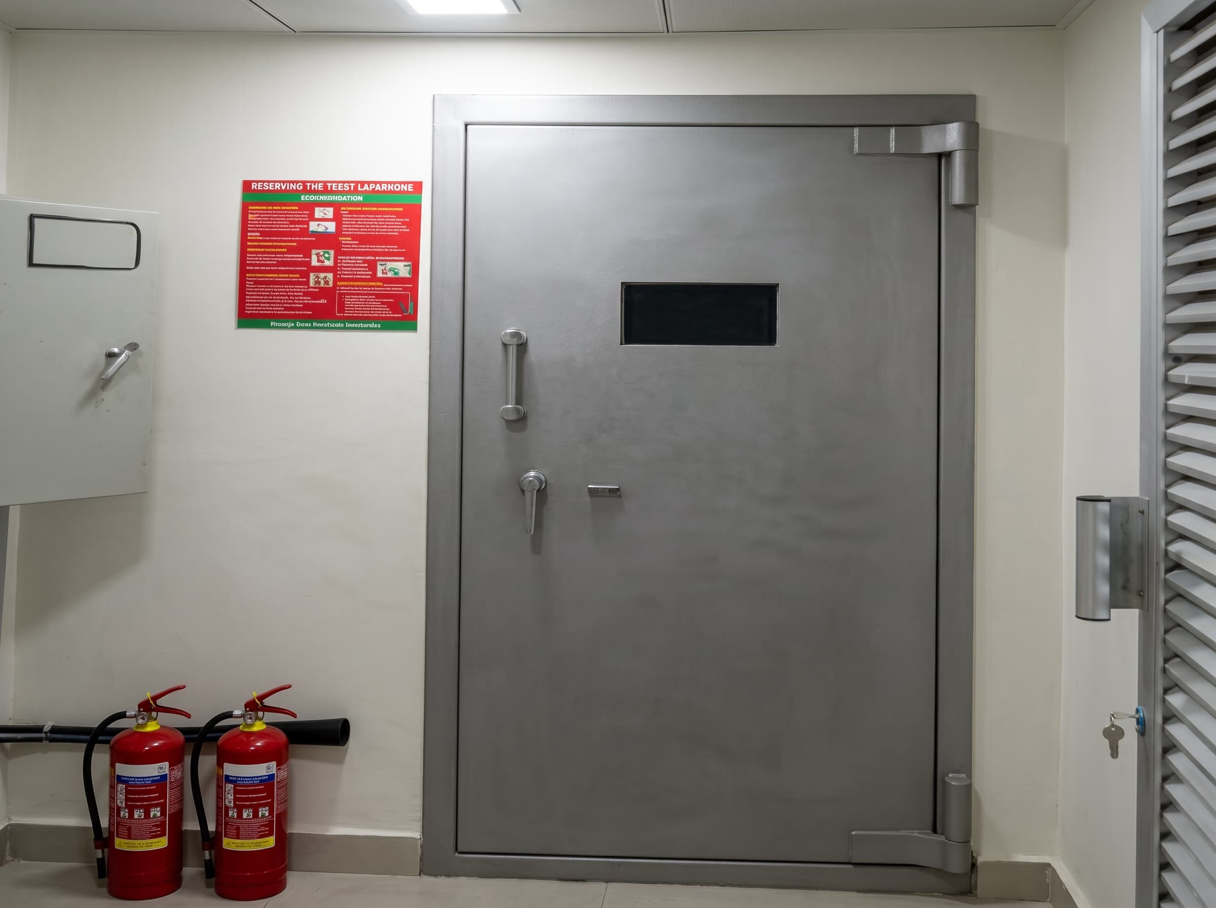 Grey steel bullet-resistant door at the Serena Hotel, Islamabad